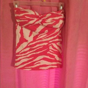 Pink zebra strapless top